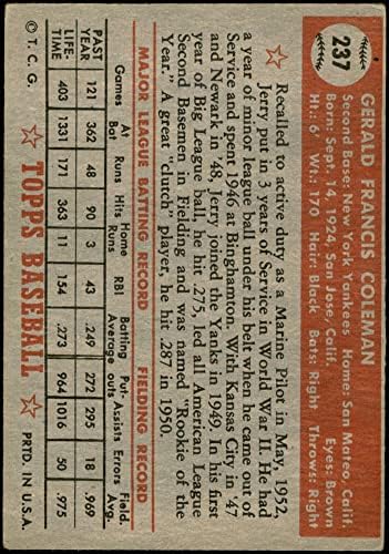 1952 Topps 237 Джери Колман Ню Йорк Янкис (Бейзболна картичка) VG Янкис