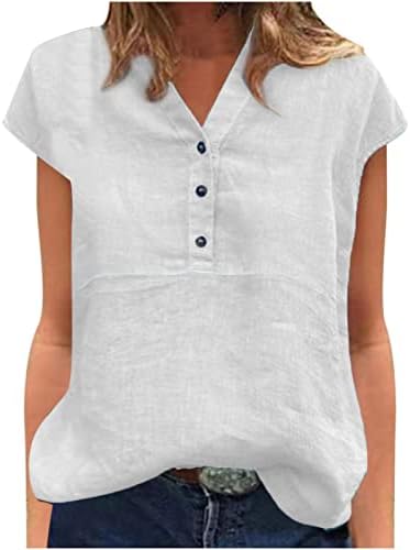 2023 Летни Блузи за Жени От от Памук и Лен, Ежедневни Тениски с Къс Ръкав, Без Приятелка, V-Образно Деколте, Обикновена Блуза