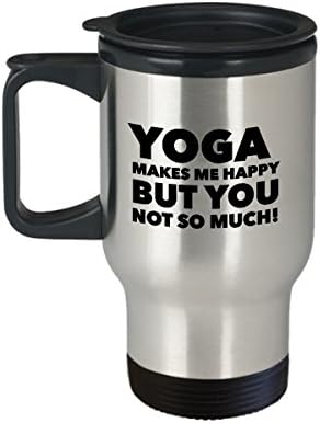 Чаша за йога, чаша за пътуване - Йога ме прави щастлив, но те не са много- Кафе / Чай / Напитка с изолация,
