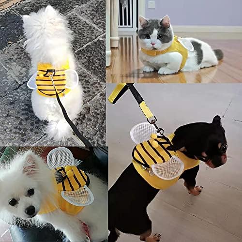 MERCRI Комплект Колан за малки кучета във формата на Пчелите и каишка, Жълта Жилетка за Разходки на Кученцата