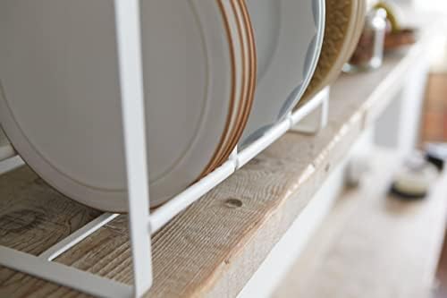 Стойка за съхранение на чинии Yamazaki с акцент на дома -Кухненски Притежателя | Стомана + Дърво | Голям | Органайзер за готвене, Бял