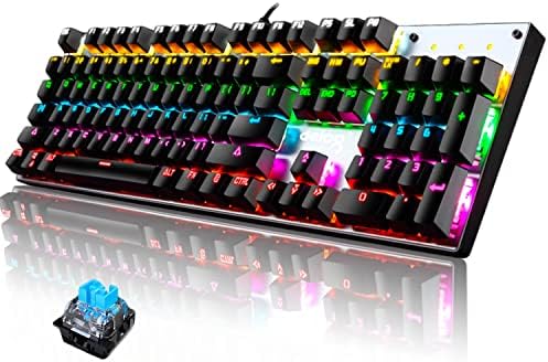 Жичен Ръчна Детска Клавиатура Синия Ключ 104 Клавиша RGB Rainbow LED 9 Режима на подсветката на Пълна Защита