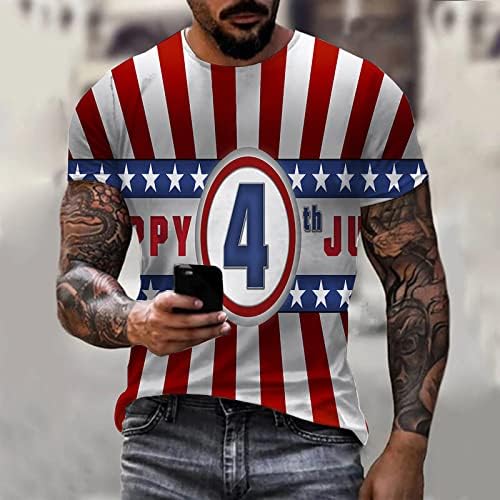 2023 Нови Мъжки Тениски С Къс Ръкав в Ежедневието Реколта Тениски с 3D Дигитален Печат в Деня на Независимостта