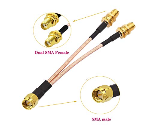 RedYutou Кабел SMA-сплитер SMA Мъжки до Двойно SMA женски кабел V-образен 6-инчов (15 см) Адаптер WiFi антена