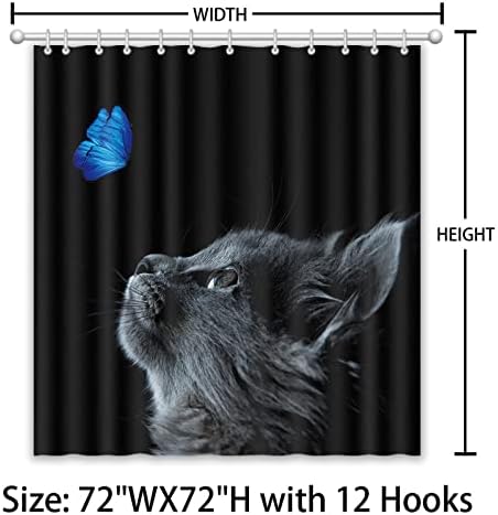 APROPHIC черни завеси за душ сладък котка завеса за баня Синя пеперуда завеса за душ водоустойчив полиестер плат завеса за баня смешни животни баня завеса с 12 куки 72 * 72